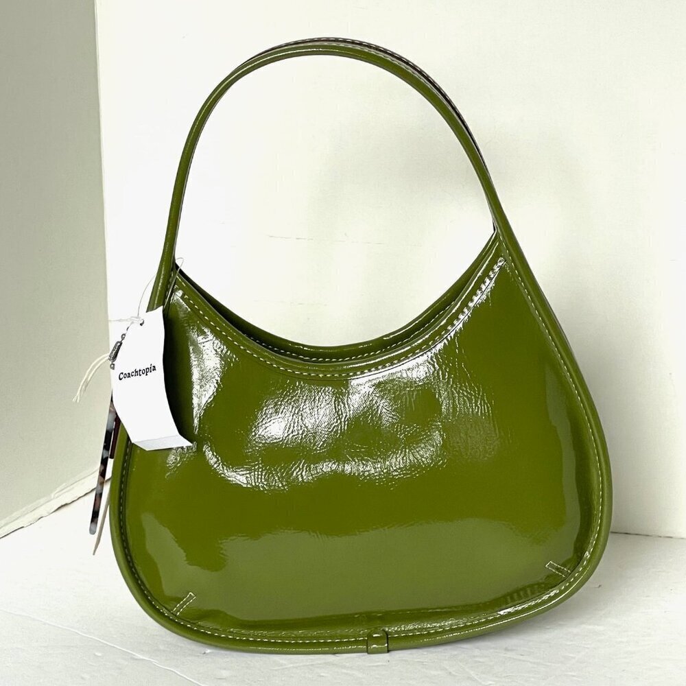 Coach Coachtopia Ergo Bag Olive Crinkle Patent Leather Shoulder CQ003